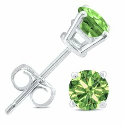 Flash Sale 🛒 Monary 1 Carat TW Round Green Diamond Solitaire Stud Earring in 10k White Gold for 👩 women 💯