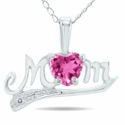 Best Pirce 🛒 Monary Pink Topaz and Diamond MOM Pendant 10k White Gold for 👩 women 😍