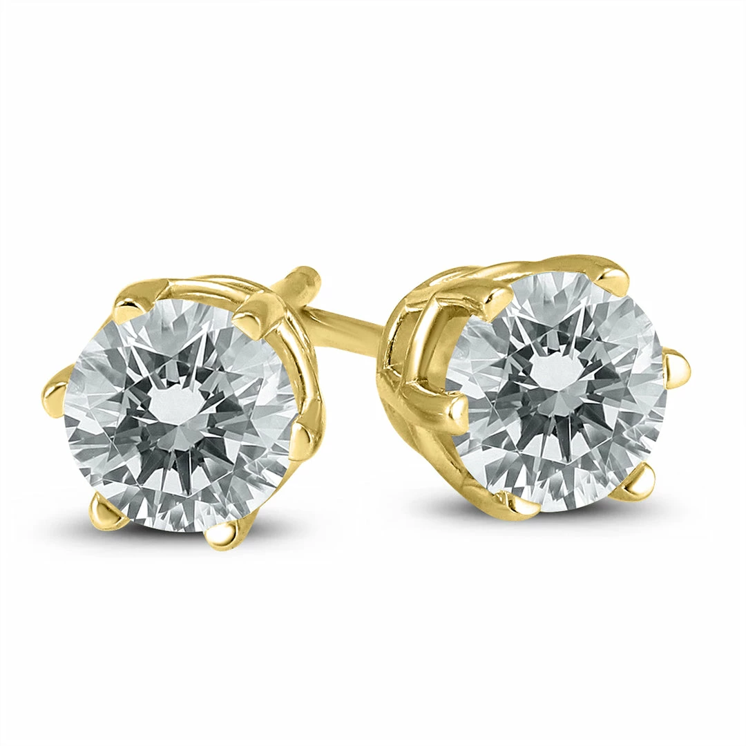 New π Monary 1 Carat TW 6 Prong Round Diamond Solitaire Stud Earrings In 14k Yellow Gold for π© women π€© - Image 2