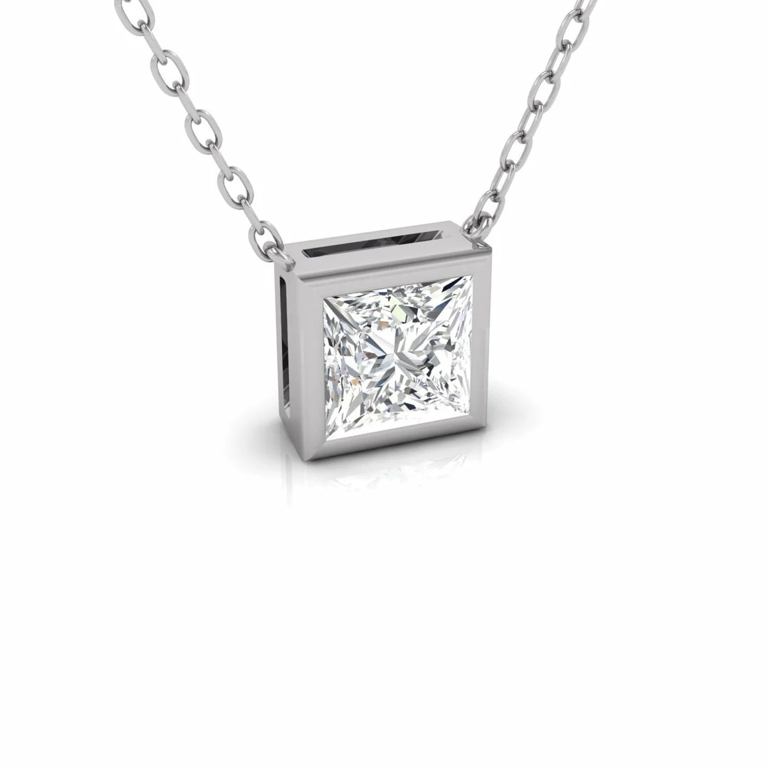 Cheapest π Monary Lab Grown 1 CTW Princess Cut Bezel Set Diamond Solitaire Pendant in 14K White Gold for π© women π― - Image 4