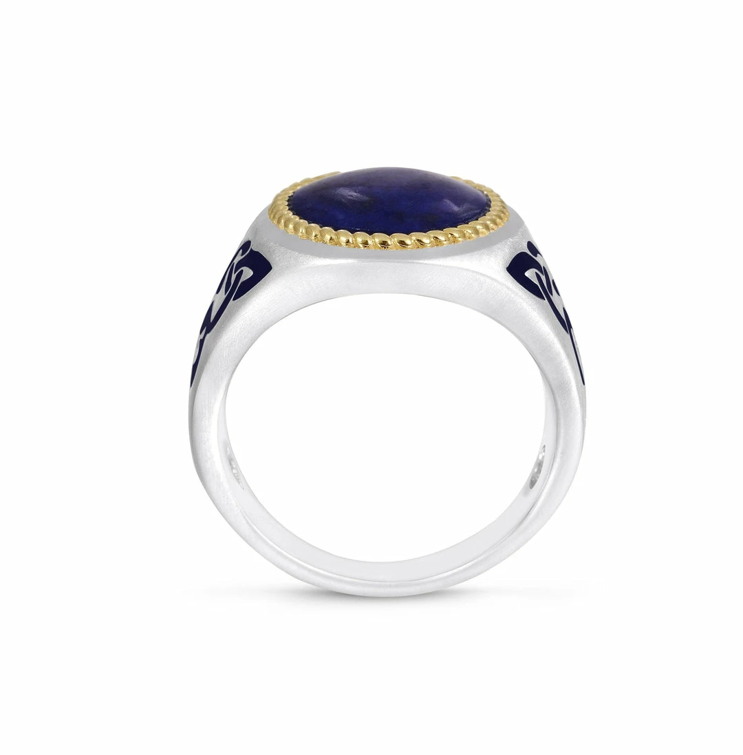 Promo π Monary Lapis Lazuli Stone Signet Ring in Sterling Silver with Enamel for men π - Image 4