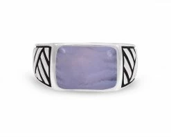 Best deal ⭐ Monary Blue Lace Agate Stone Signet Ring in Black Rhodium Plated Sterling Silver for men 👏