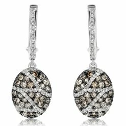 Buy 🎁 Monary Brown & White Diamond Dangle Earrings Set in 14K White Gold for 👩 women ⭐