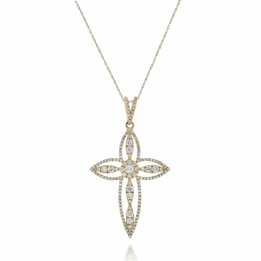 Budget π Monary White Diamond Cross Pendant Necklace Set in 14K Yellow Gold for π© women π