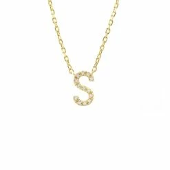 Deals ❤️ Monary Silver Diamond Initial "S" Necklace W/18k Yg Plate for 👩 women 🛒