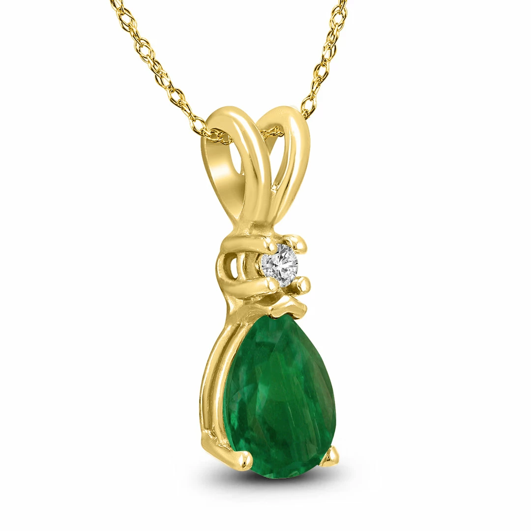 Wholesale π₯ Monary 14K Yellow Gold 6x4MM Pear Emerald and Diamond Pendant for π© women β - Image 2