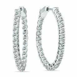 Wholesale ✨ Monary 3 Carat TW Oval Diamond Hoop Earrings with Push Button Locks in 14K White Gold for 👩 women 🤩