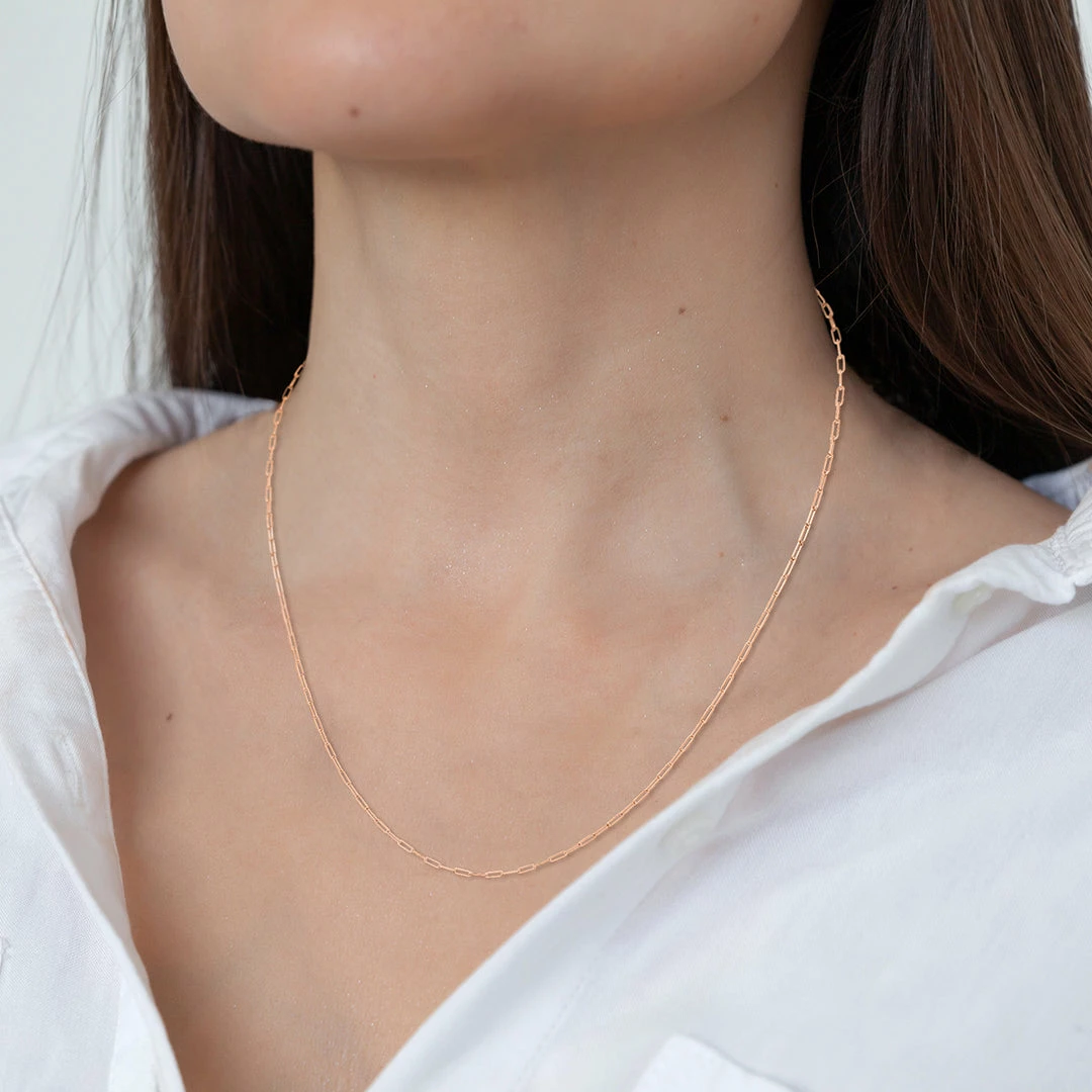 Best reviews of π Monary 14K Pink Gold 1.5MM Dainty Paperclip Necklace With Lobster Clasp - 18 Inch for π© women β - Image 4