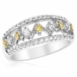 Hot Sale 🌟 Monary White & Yellow Diamond Prong Set Band Set in 18K White Gold for 👩 women ⭐