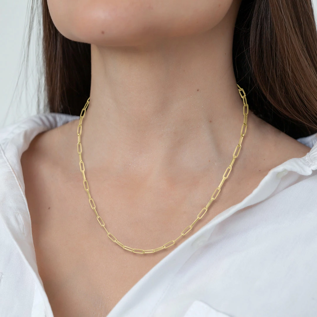 Buy βοΈ Monary 14K Yellow Gold Dainty Paperclip Necklace With Lobster Clasp - 16 Inch for π© women π₯° - Image 4