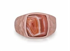 Outlet 🎉 Monary Red Lace Agate Stone Signet Ring in 14K Rose Gold Plated Sterling Silver for men 💯