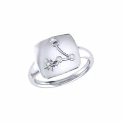 Best deal ⌛ Monary Pisces Two Fish Aquamarine & Diamond Constellation Signet Ring in Sterling Silver for 👩 women 🔔