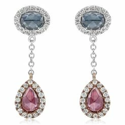 Hot Sale ⌛ Monary Red & Blue Rose Cut Diamond Dangle Earrings Set in 18K Two Tone Gold for 👩 women 💯