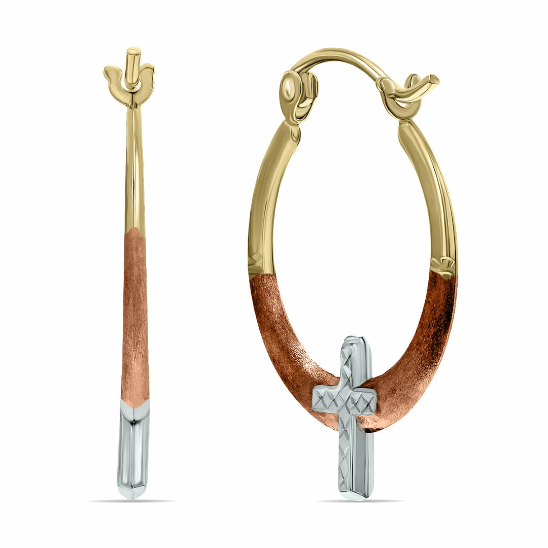 Outlet β Monary 10K Yellow Gold Two Tone Cross Hoop Earrings for π© women π§¨