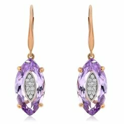 Cheapest 👍 Monary Purple Amethyst & Diamond Dangle Earrings Set in 14K Rose Gold for 👩 women ❤️