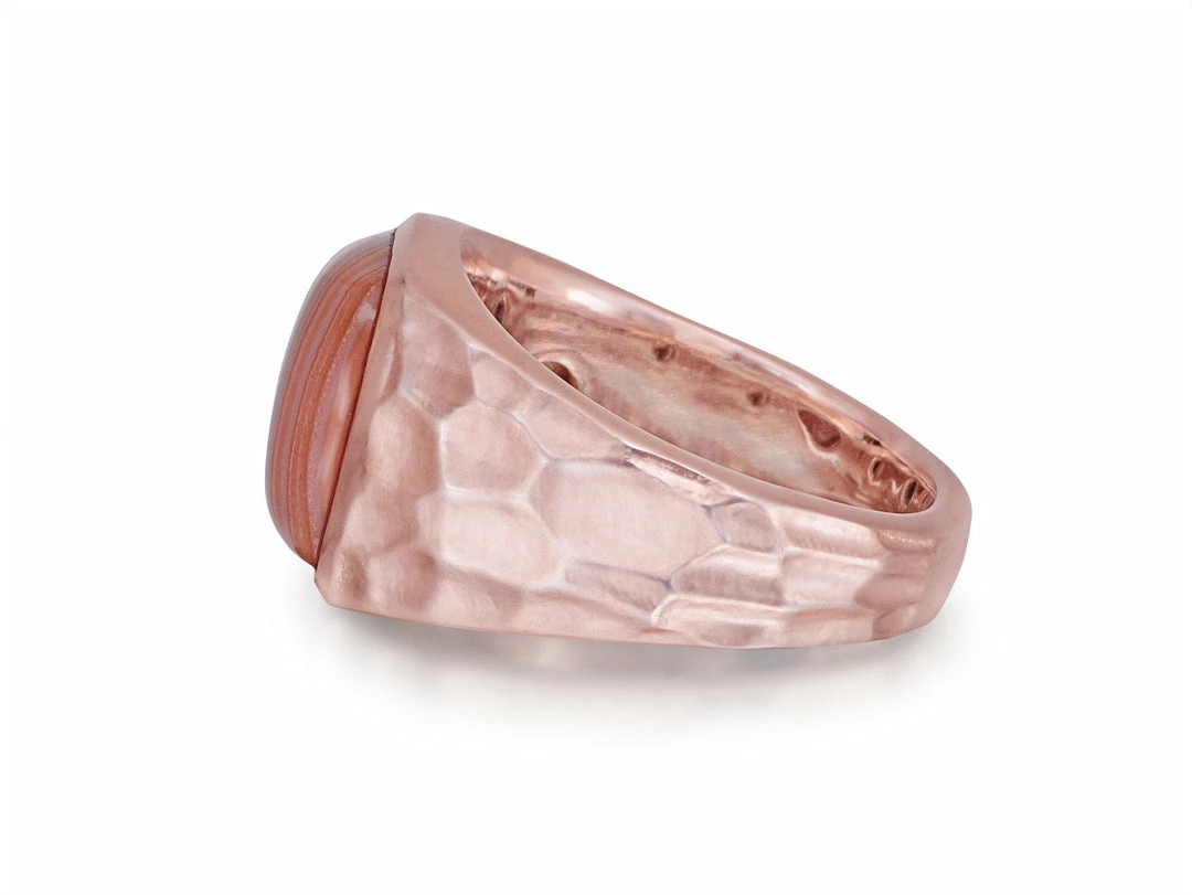 Outlet π Monary Red Lace Agate Stone Signet Ring in 14K Rose Gold Plated Sterling Silver for men π― - Image 2