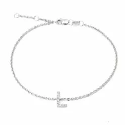 Best Pirce 🔥 Monary Silver Diamond "L" Initial Bracelet 7+1" for 👩 women 👍