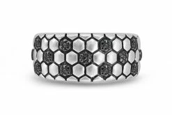 Budget ❤️ Monary Kick & Goal Soccer Black Rhodium Plated Sterling Silver Black Diamond Band Ring for men ⌛