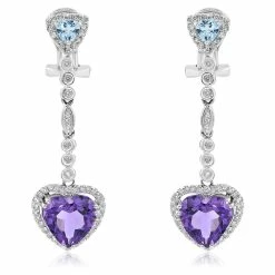 Deals ✨ Monary Blue Topaz, Purple Amethyst, & Diamond Dangle Earrings Set in 14K White Gold for 👩 women 🧨