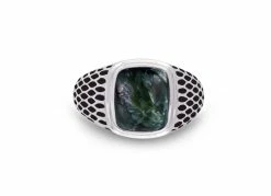 Best deal ✔️ Monary Seraphinite Stone Signet Ring in Black Rhodium Plated Sterling Silver for men 🎉