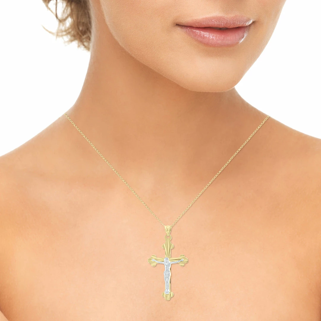 Discount βοΈ Monary Ornate Crucifixion Roman Cross Pendant In 10K Yellow Gold With White Rhodium Accents for π© women π€© - Image 4