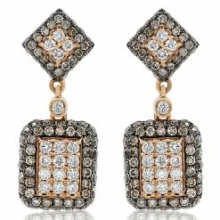 Deals 🥰 Monary Brown & White Diamond Fashion Dangle Earrings Set in 18K Rose Gold for 👩 women 😍