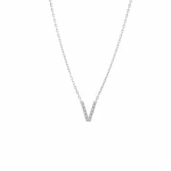 Wholesale ✔️ Monary Silver Diamond Initial "V" Necklace for 👩 women 👍