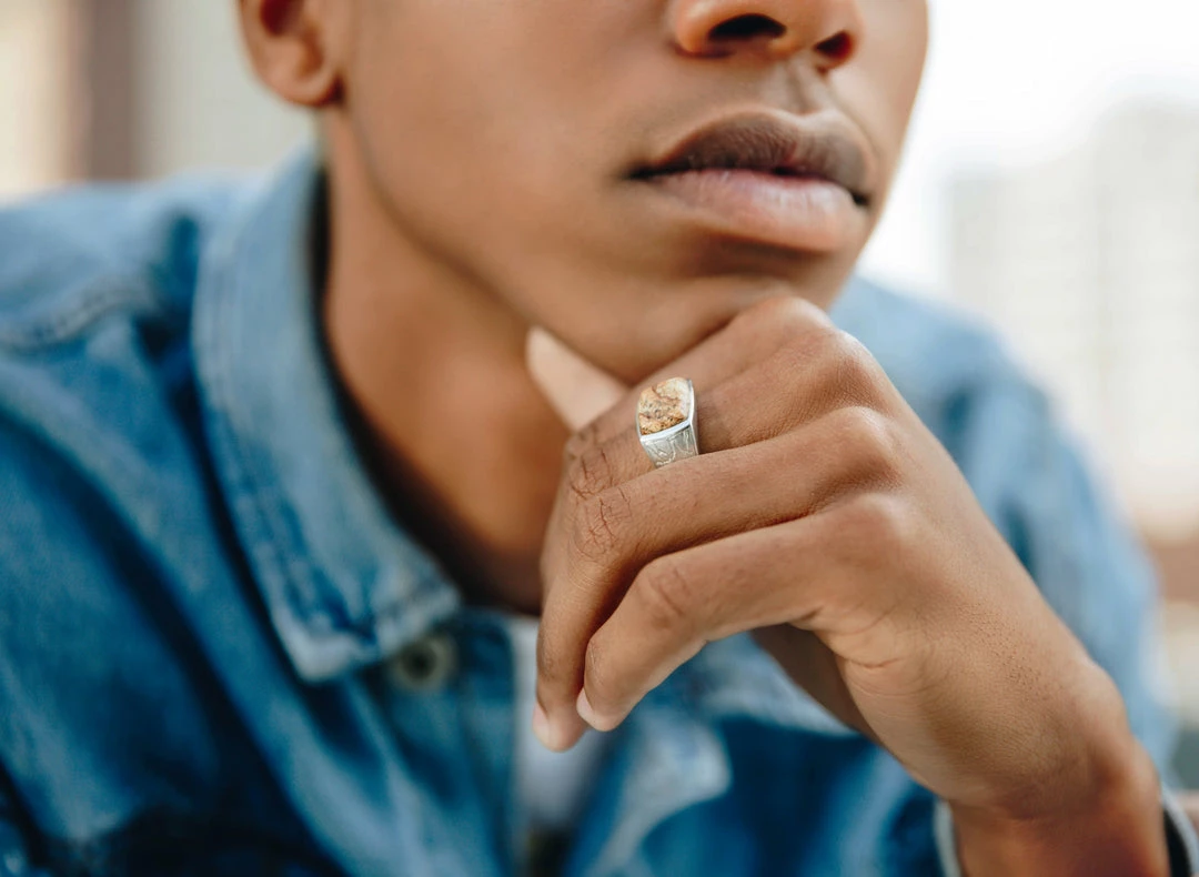 Budget π₯ Monary Brown Picasso Jasper Stone Signet Ring in 14K Yellow Gold Plated Sterling Silver for men π₯ - Image 2