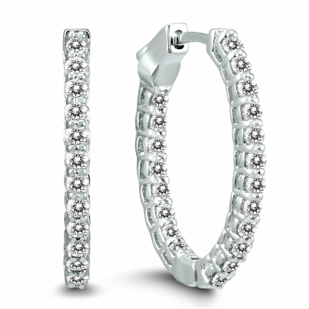 Cheapest π Monary 1 Carat TW Oval Diamond Hoop Earrings with Push Button Locks in 14K White Gold for π© women β
