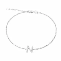 Best Sale ✨ Monary Silver Diamond "N" Initial Bracelet 7+1" for 👩 women 💯