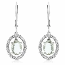 Promo 😍 Monary Green Amethyst & Diamond Dangle Earrings Set in 14K White Gold for 👩 women ⭐