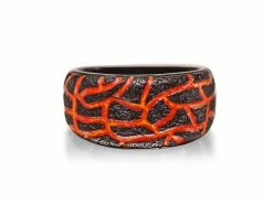 Discount 👍 Monary Rivers of Fire Black Rhodium Plated Sterling Silver Textured Red Orange Enamel Band Ring for men 👍