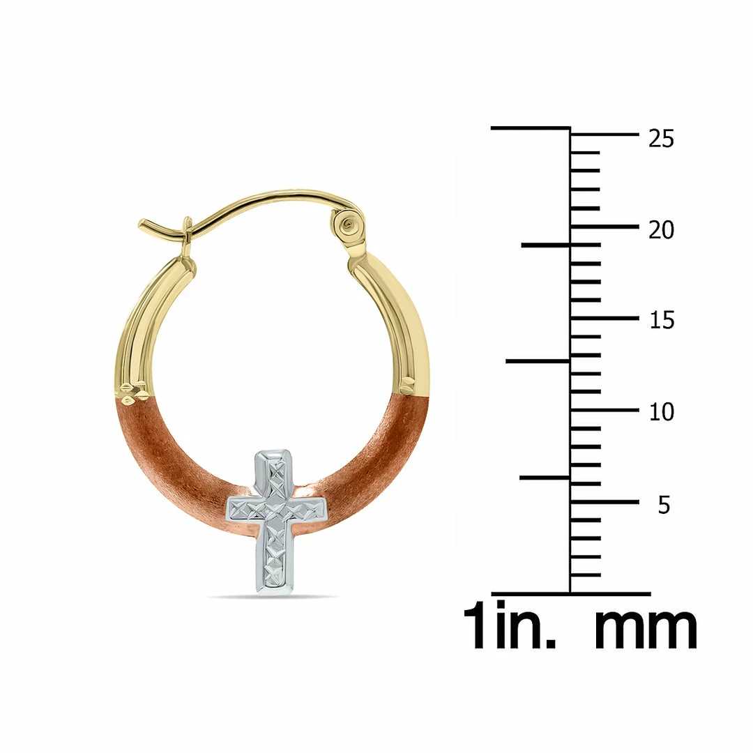 Outlet β Monary 10K Yellow Gold Two Tone Cross Hoop Earrings for π© women 𧨠- Image 3