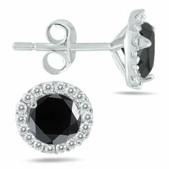 Flash Sale 🤩 Monary 1 1/4 Carat TW Black and White Diamond Halo Earrings in 14K White Gold for 👩 women 👍