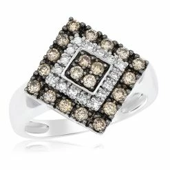 Best Sale 🔔 Monary White & Brown Diamond Prong Set Fashion Ring Set in 14K White Gold for 👩 women ⌛