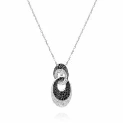 Cheapest 🛒 Monary Black & White Diamond Pendant Necklace Set in 14K White Gold for 👩 women 😀
