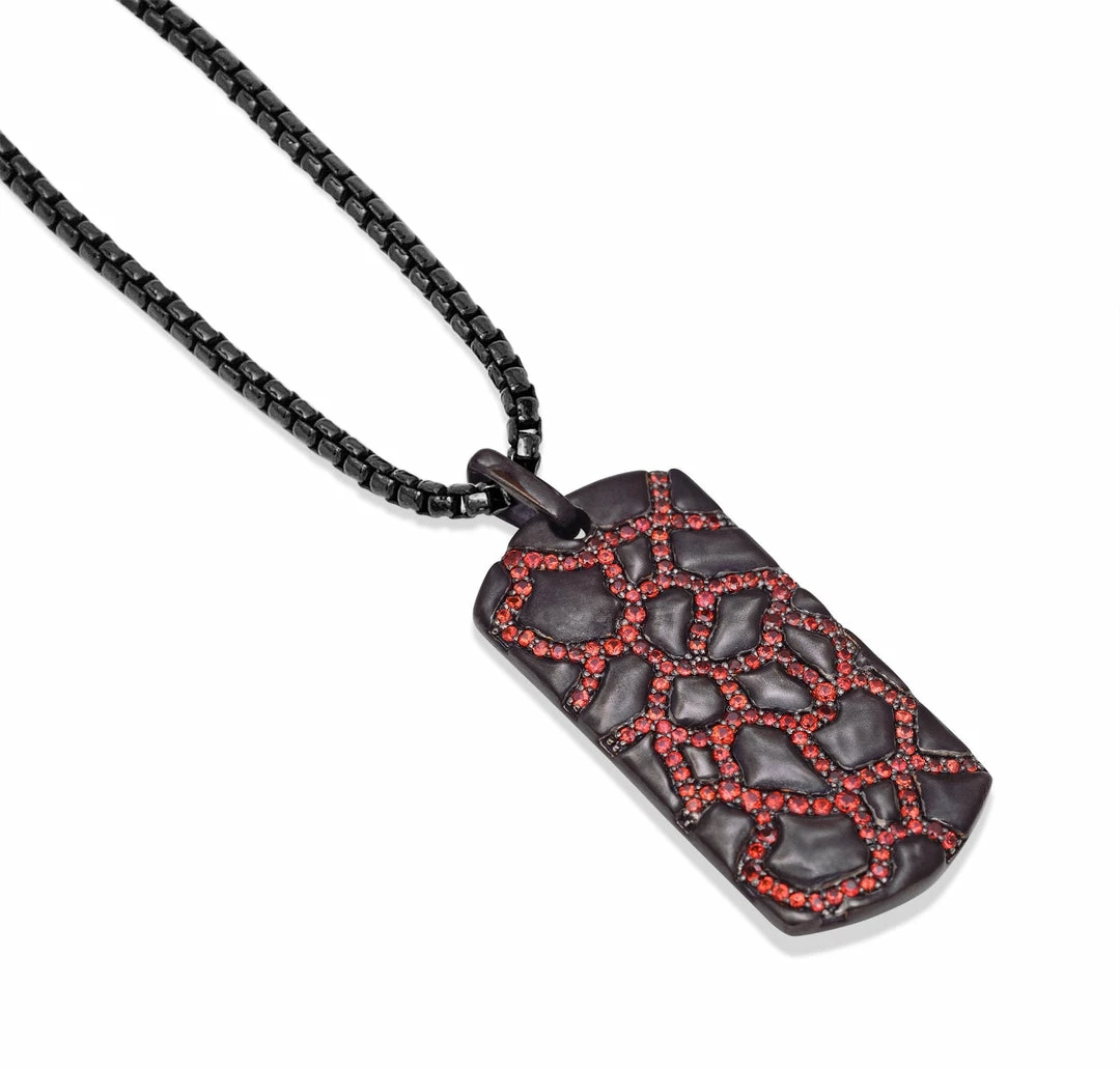 Best Sale π Monary Fiery Ascent Black Rhodium Plated Sterling Silver Textured Tag with Garnets for men π - Image 4