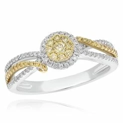 Promo 😀 Monary White & Yellow Diamond Right Hand Ring for 👩 women 👍