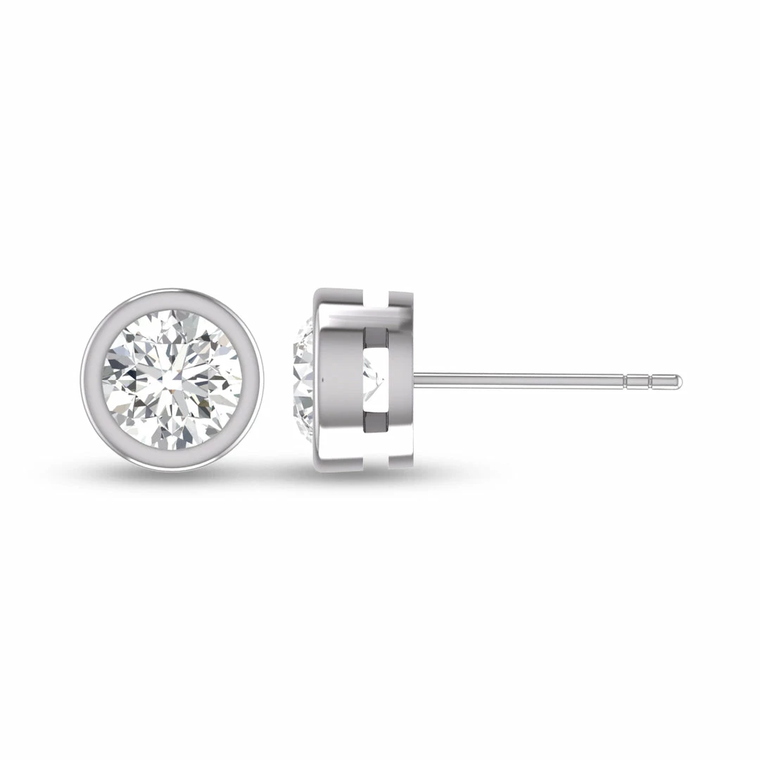 Hot Sale π Monary Lab Grown 1/2 CTW Round Bezel Set Solitaire Diamond Earrings in 14K White Gold for π© women π - Image 4