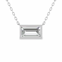 Buy 💯 Monary Lab Grown 1/4 CTW Baguette Bezel Set Diamond Solitaire Pendant in 14K White Gold for 👩 women 😉