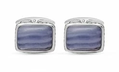 Cheapest 💯 Monary Blue Lace Agate Stone Cufflinks in Black Rhodium Plated Sterling Silver for men ❤️