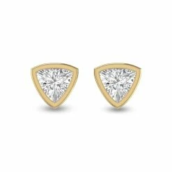 Wholesale 🎉 Monary Lab Grown 1 CTW Trillion Shaped Bezel Set Solitaire Diamond Earrings in 14K Yellow Gold for 👩 women ⭐
