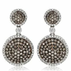 Budget 🤩 Monary Brown & White Diamond Dangle Earrings Set in 14K White Gold for 👩 women 🤩