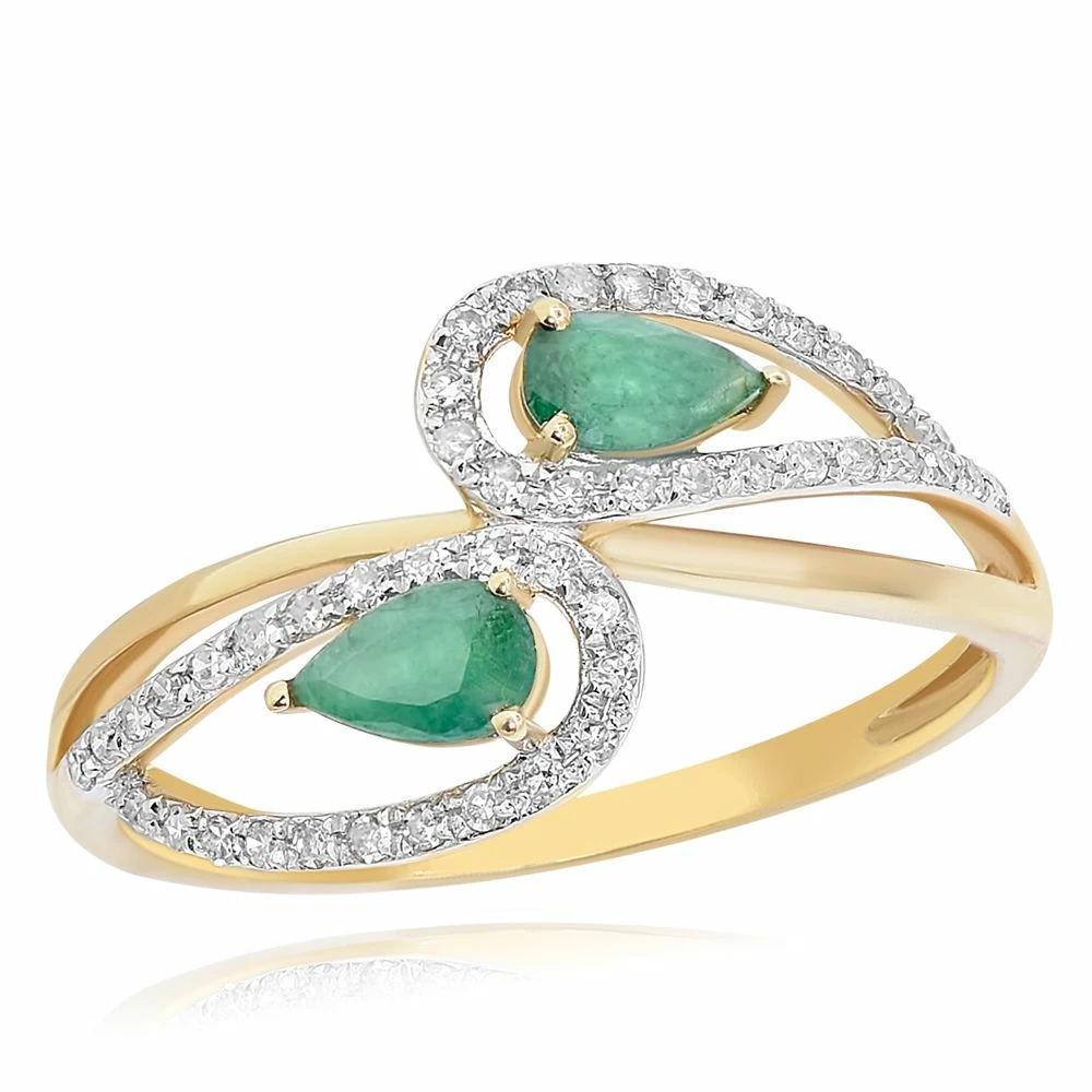 Flash Sale π Monary Emerald & Diamond Prong Set Cocktail Ring Set in 14K Yellow Gold for π© women βοΈ