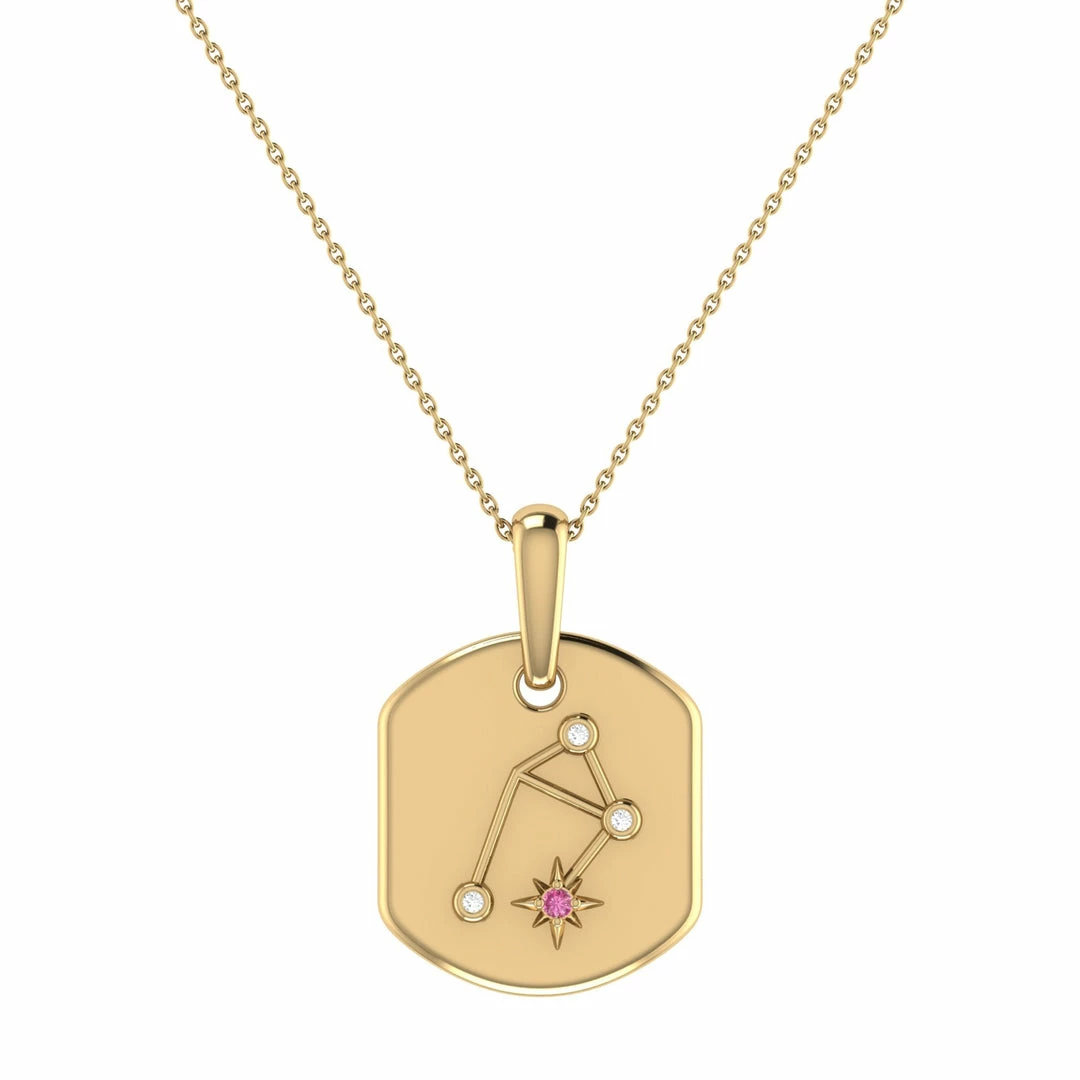 Discount π Monary Libra Scales Pink Tourmaline & Diamond Constellation Tag Pendant Necklace in 14K Yellow Gold Vermeil on Sterling Silver for π© women π