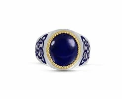 Promo 👏 Monary Lapis Lazuli Stone Signet Ring in Sterling Silver with Enamel for men 👍