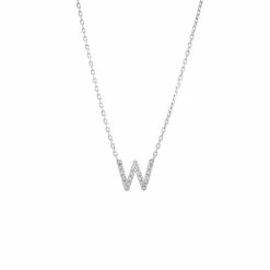 Best Sale 😀 Monary Silver Diamond Initial "W" Necklace for 👩 women 🥰