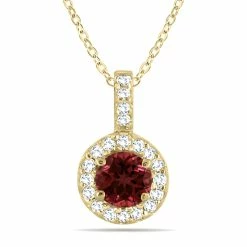 Promo 💯 Monary 1/2 Carat TW Halo Garnet And Diamond Pendant in 10K Yellow Gold for 👩 women 🥰