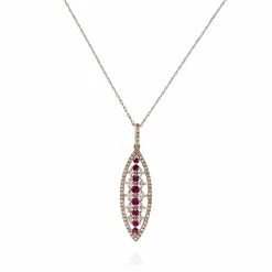 Discount 🧨 Monary Red Ruby & Diamond Pendant Necklace Set in 14K Rose Gold for 👩 women 🎉