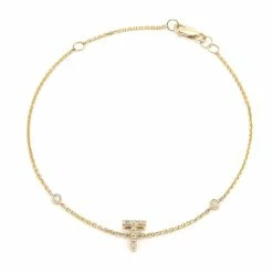 Promo 🤩 Monary Diamond Initial Fashion Bracelet "T" (14k) (6+1") for 👩 women 🔔
